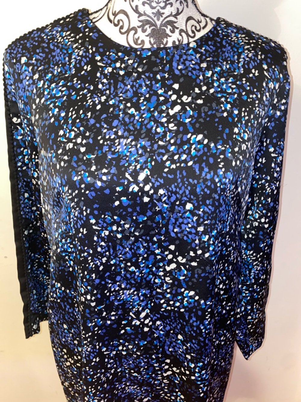 NWT! Banana Republic Black, Blue and White Speckled Long Sleeve Dress Size 10P - Picture 4 of 14